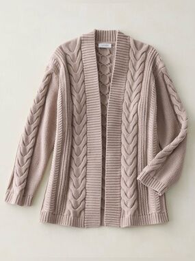 Haven Well Within Chunky Cable-Knit Open Cardigan - Taupe 100% Organic Cotton S